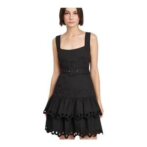 En Saison Black Crista Tiered Eyelet Mini Dress with Belt Size Large